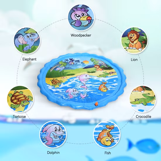 Almohadilla inflable para salpicaduras con diseño de sirena para piscina con aspersor 3 en 1